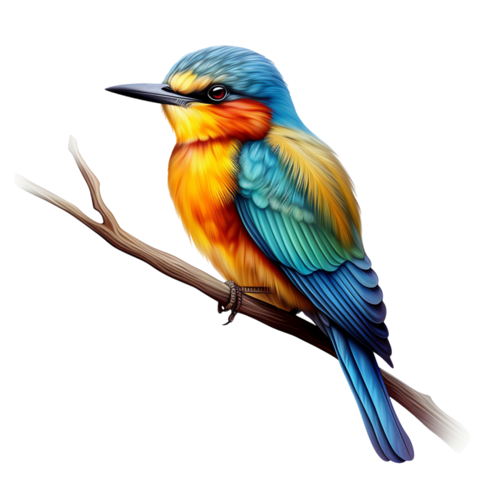 Multicolored bird perched delicately on a tree branch png