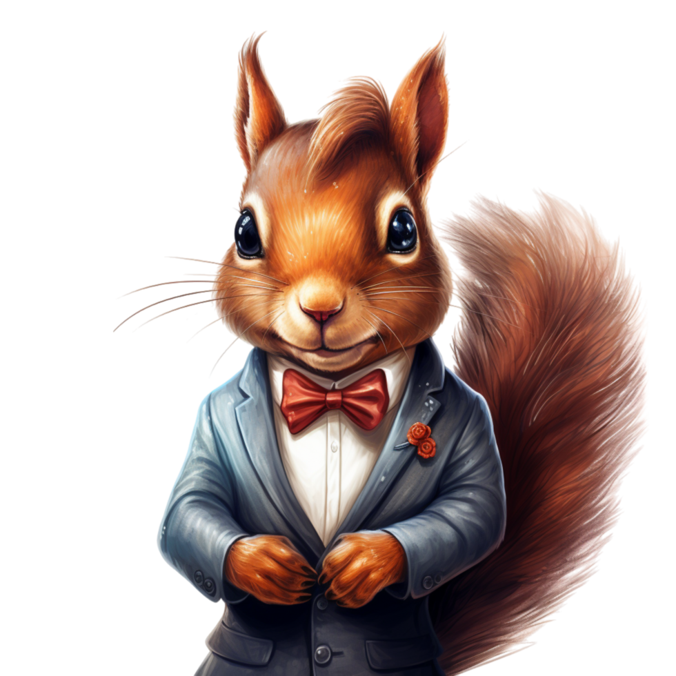 Anthropomorphic squirrel wearing a formal suit and tie png