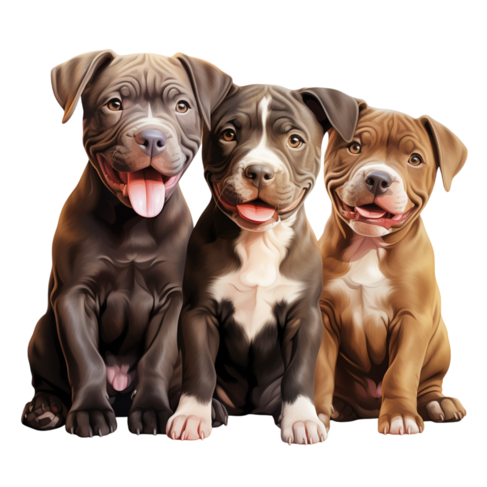 Three adorable black puppies sitting curiously together png