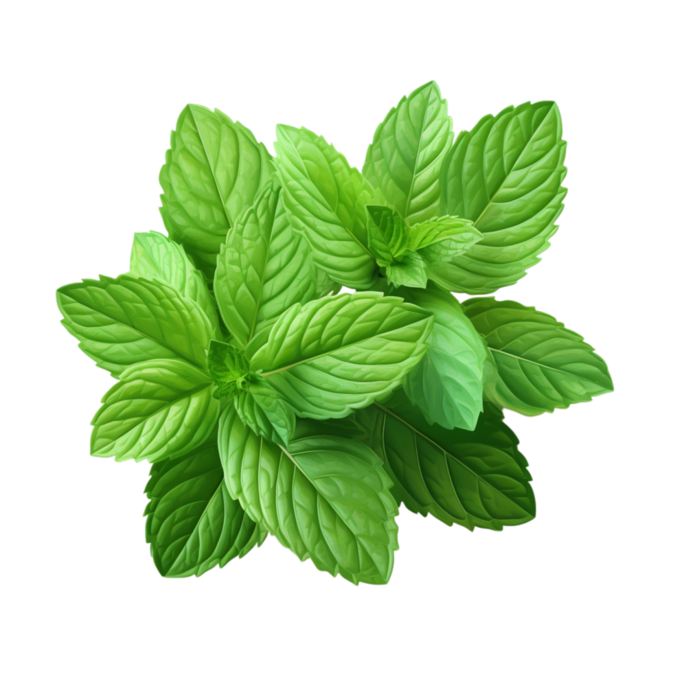Bunch of fresh green mint leaves with a slightly wrinkled surface png