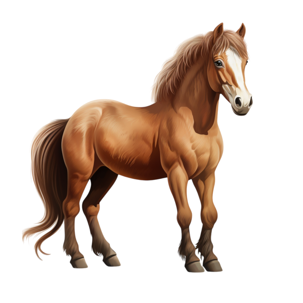Majestic brown horse trotting gracefully with a flowing mane and tail png