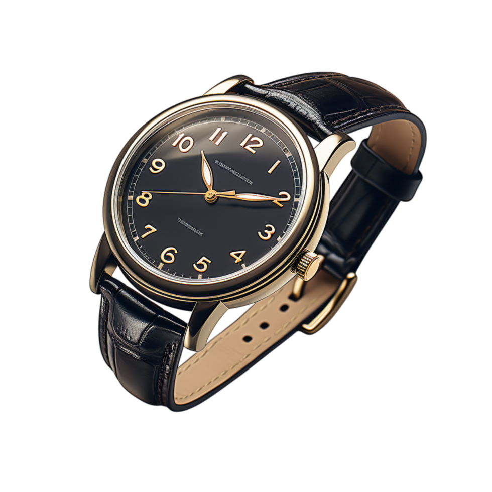 Classic wristwatch featuring a brown leather strap and Roman numerals png