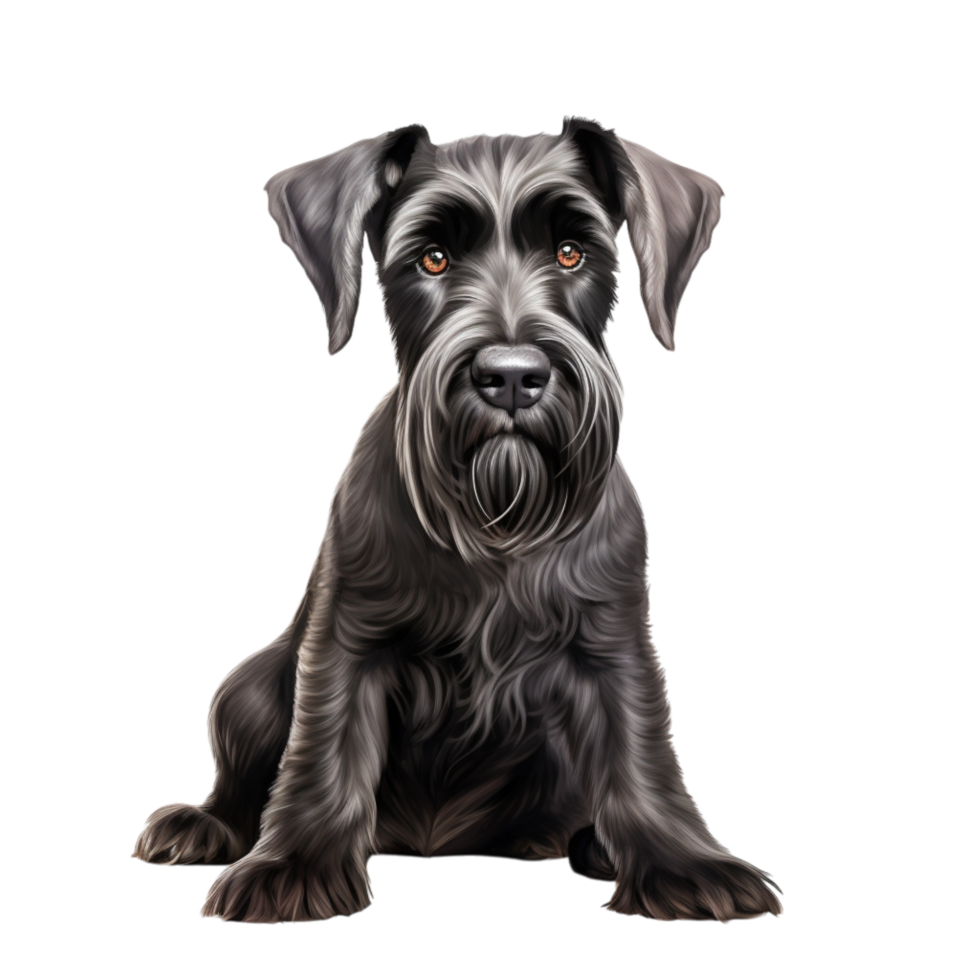 Fluffy black schnauzer dog with a friendly face png