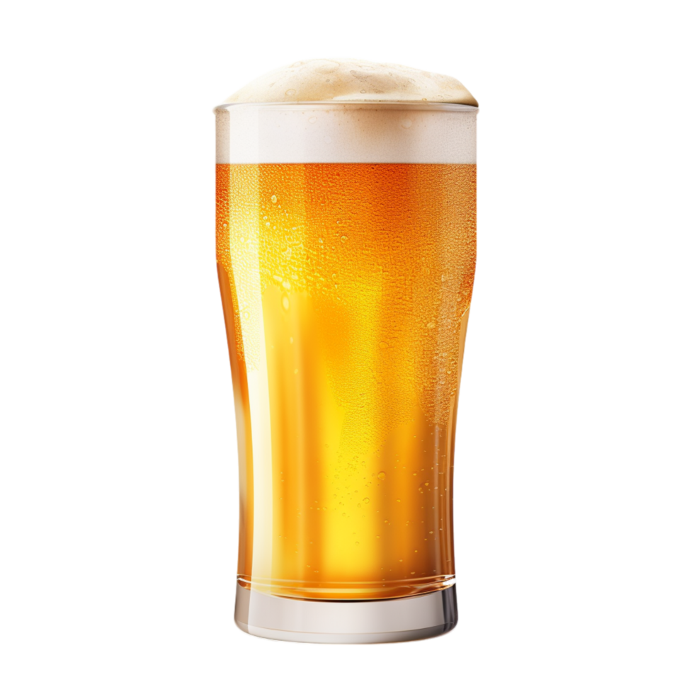 Chilled glass of frothy golden beer with bubbles rising png