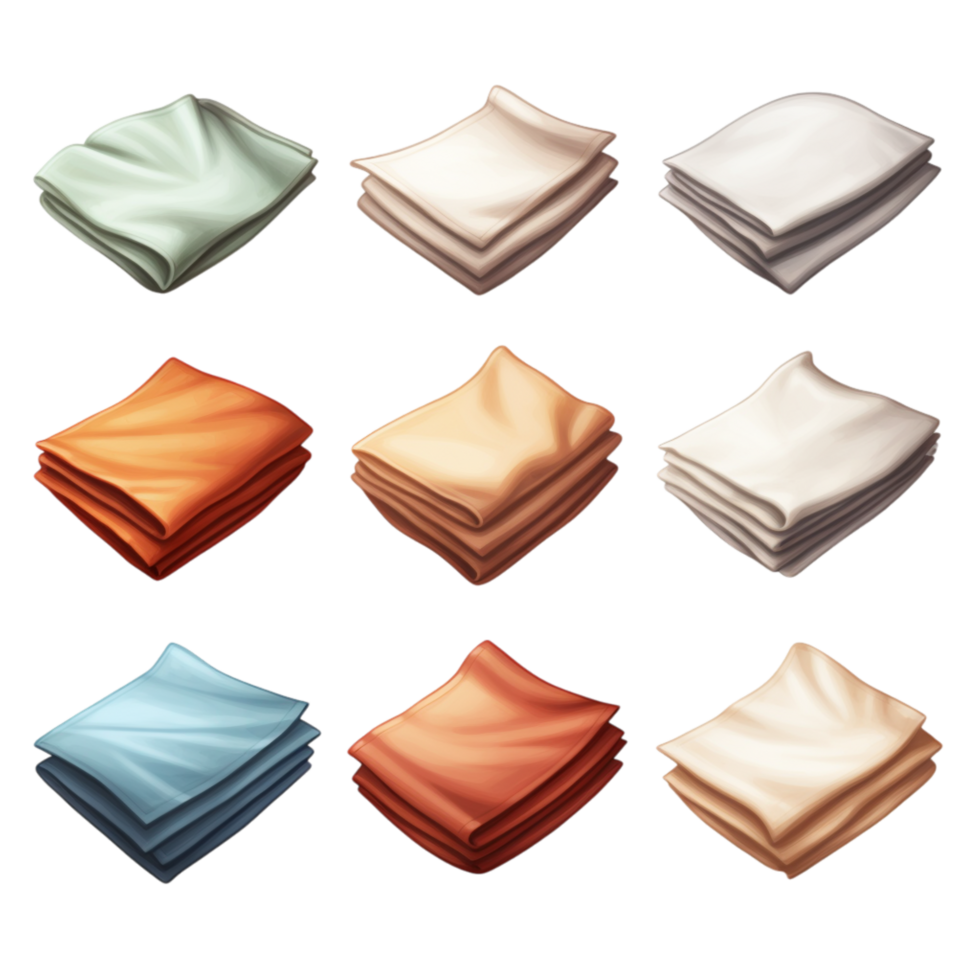 Neatly stacked colorful fabric napkins arranged png