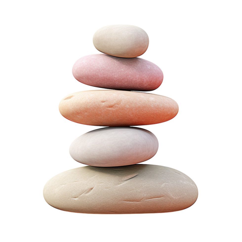 Balanced stack of smooth stones in shades of pink and beige png
