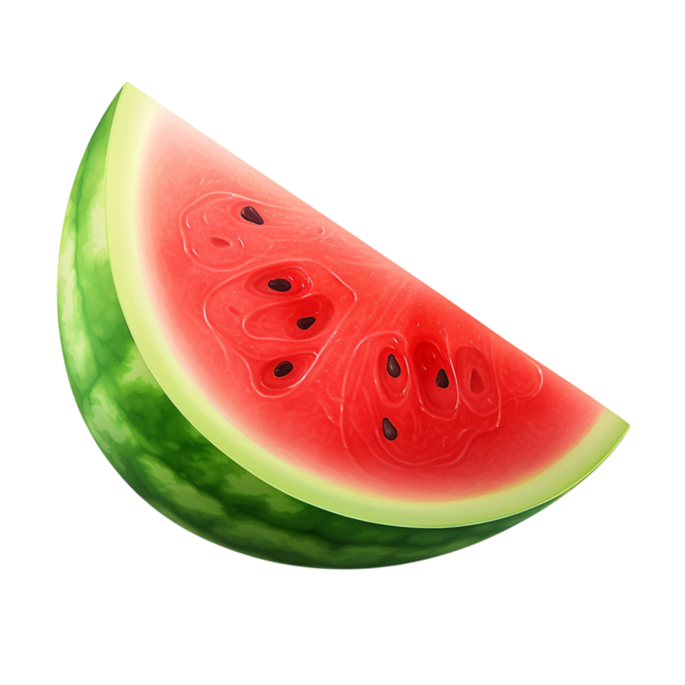 Large triangular slice of watermelon with black seeds and a thick green rind png