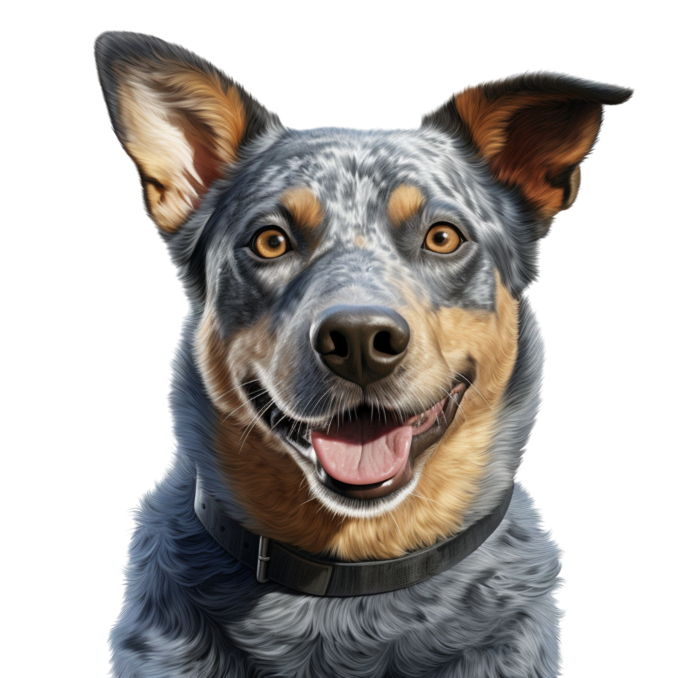 Happy and energetic Australian Cattle Dog sitting with perked ears and a joyful expression png