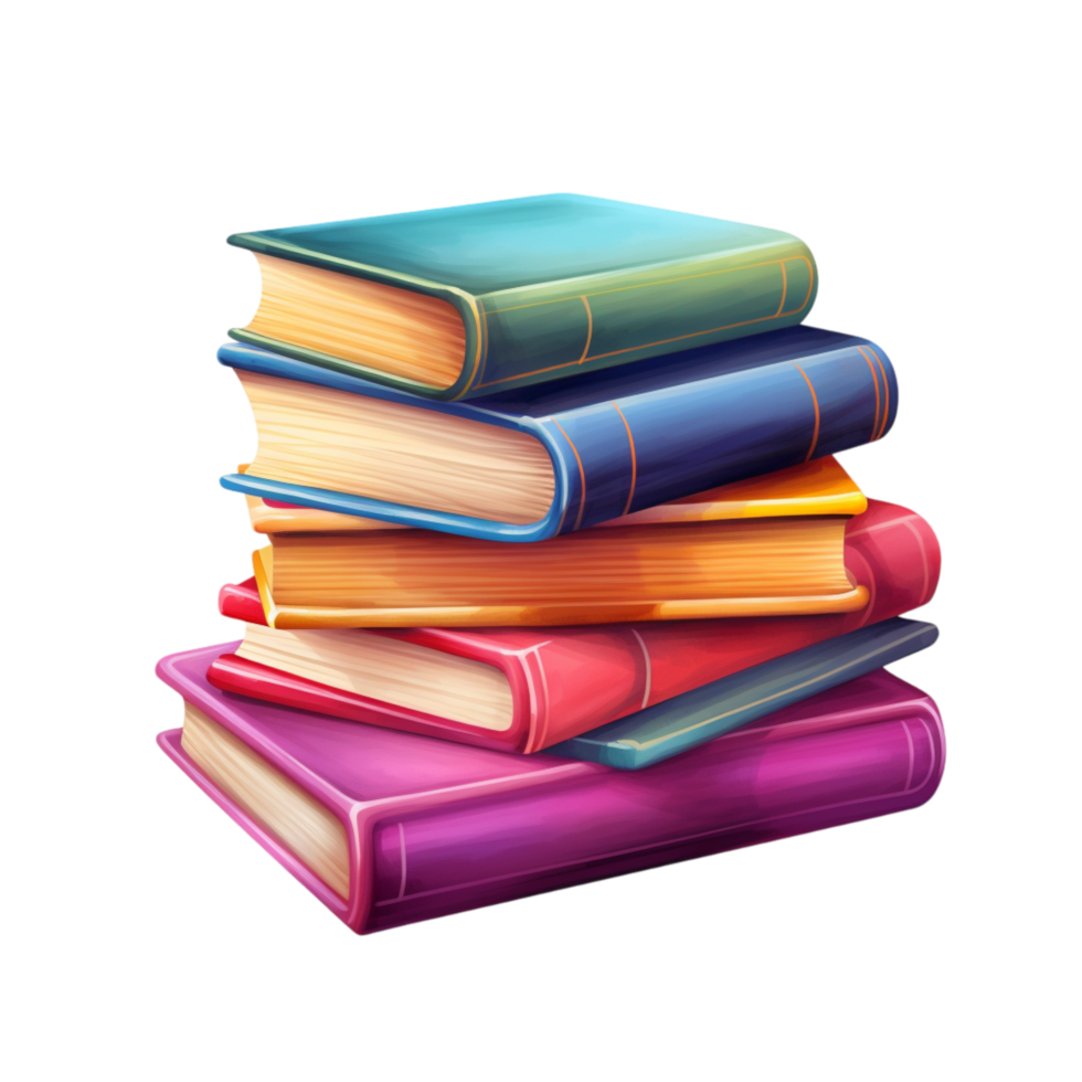 Colorful stack of hardcover books arranged neatly with vibrant covers in different shades png
