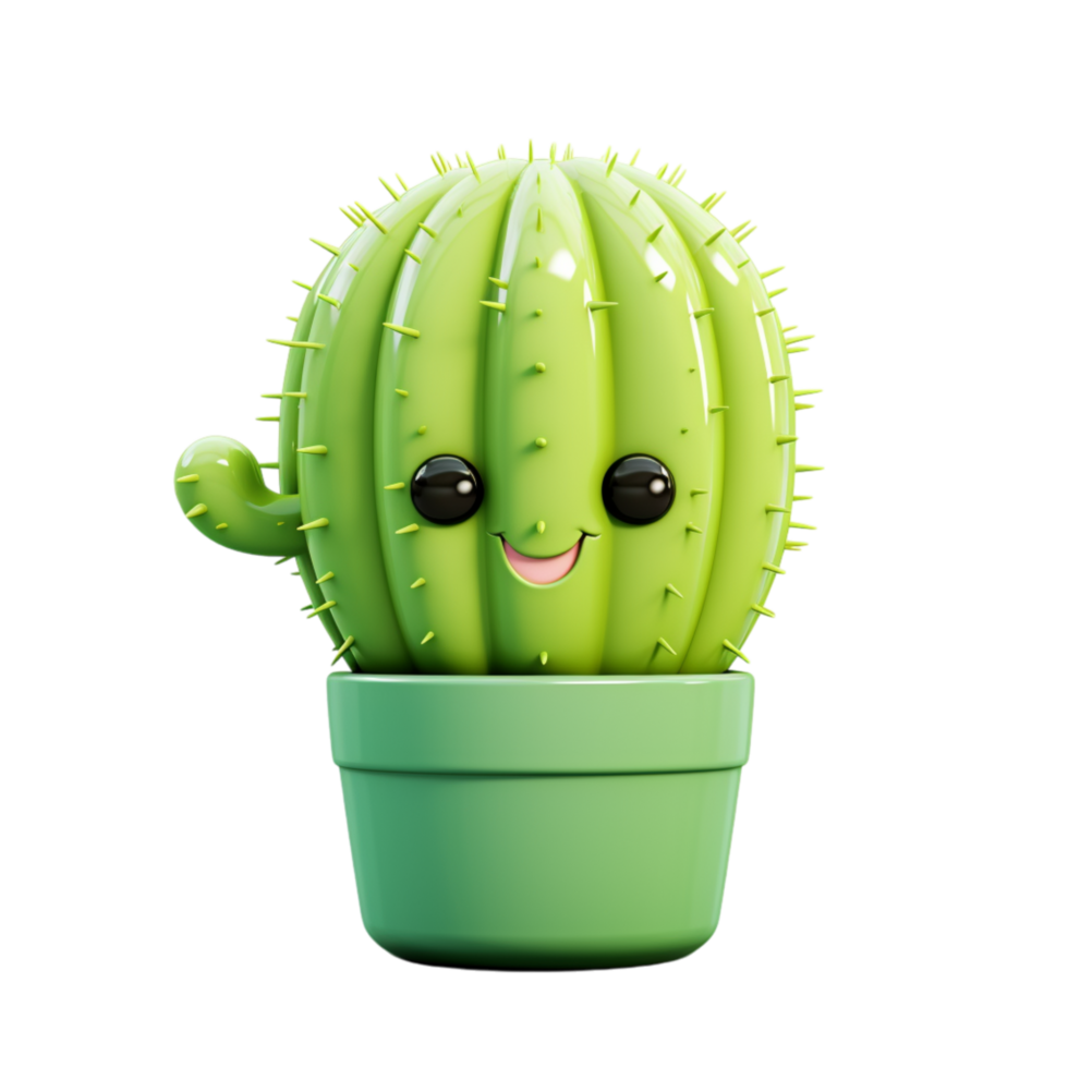 Small green cactus with sharp spines in a simple round pot png