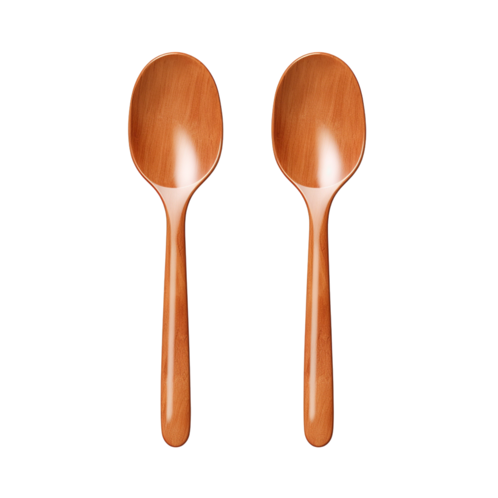 Two wooden spoons with a smooth and polished brown texture png