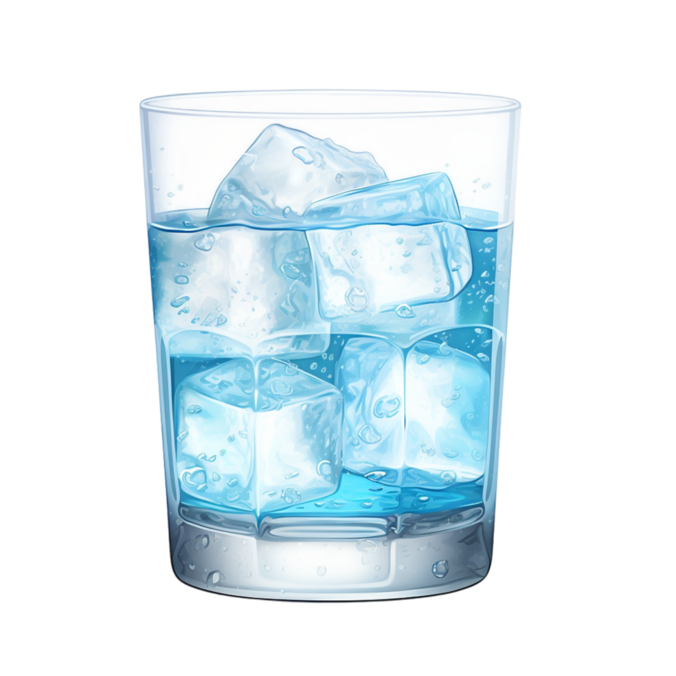 Tall glass filled with ice cubes and crystal-clear water png