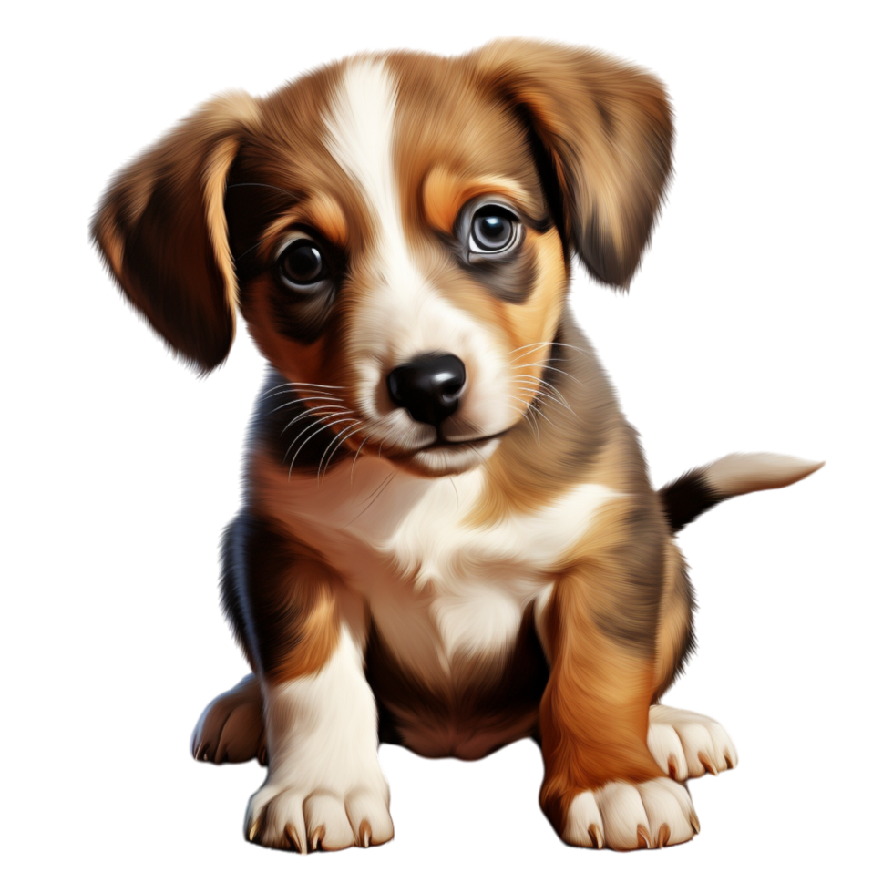 Adorable brown and white puppy sitting with a curious expression png