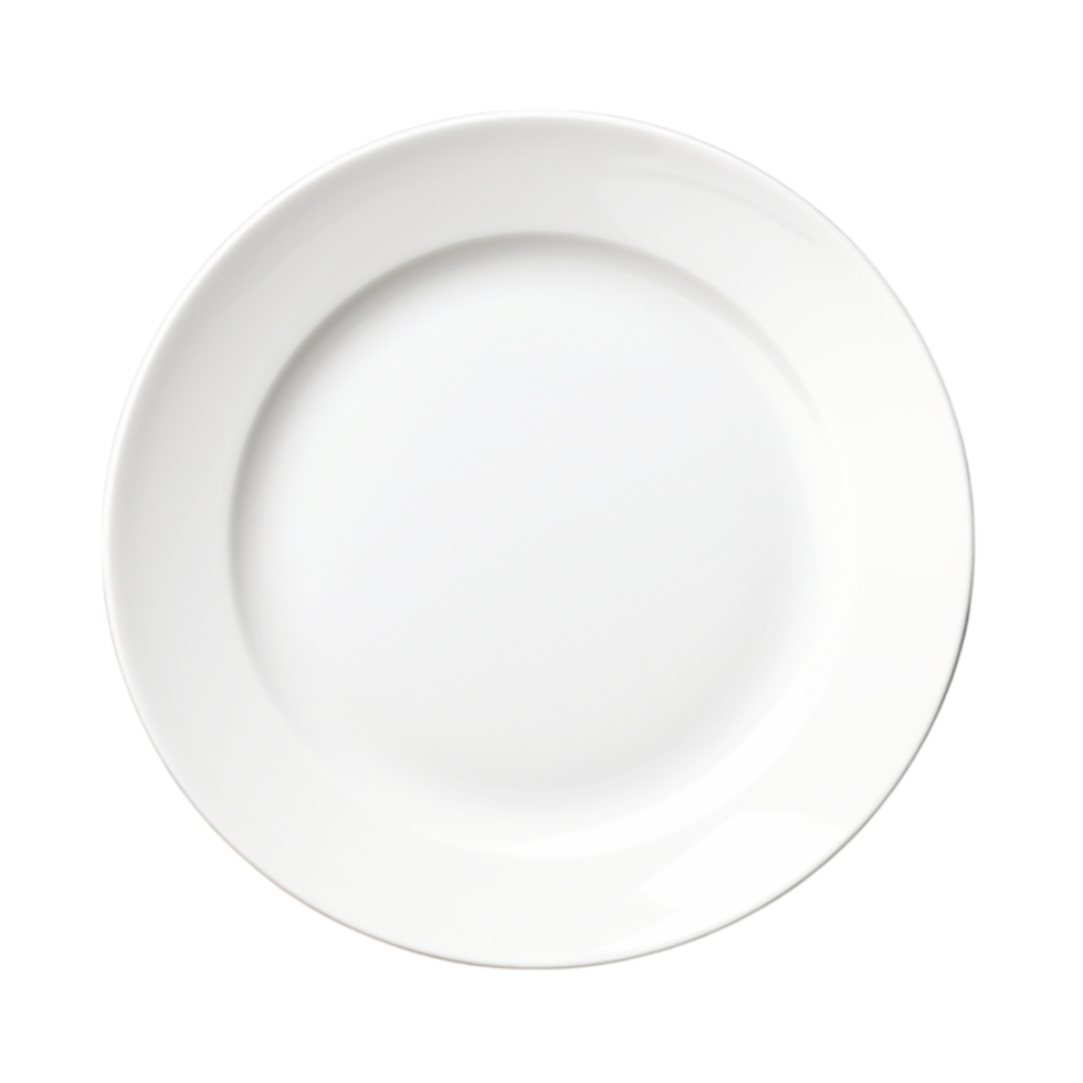 Plain white ceramic plate featuring a smooth, round surface png