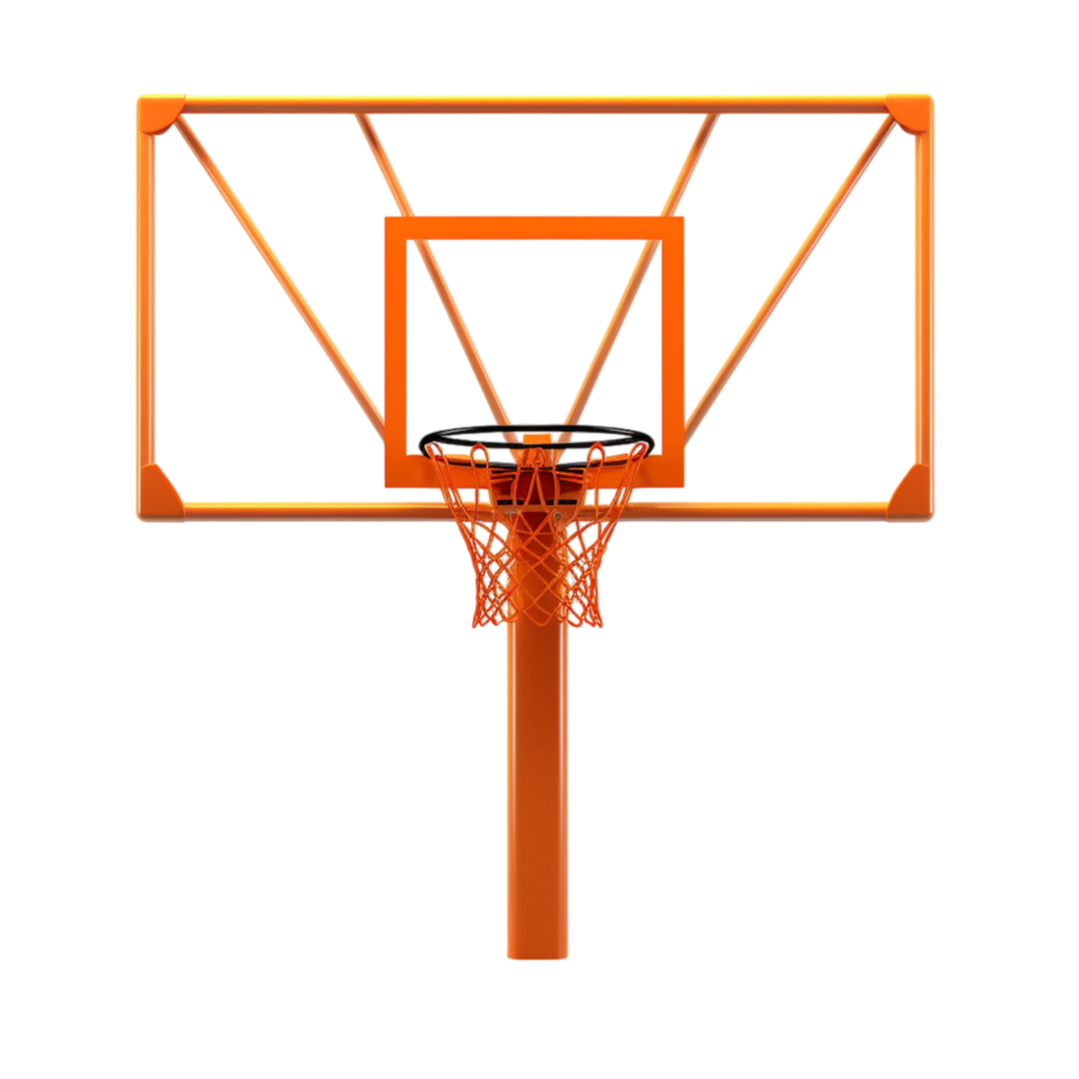 Basketball hoop with a sturdy backboard and red net hanging below png