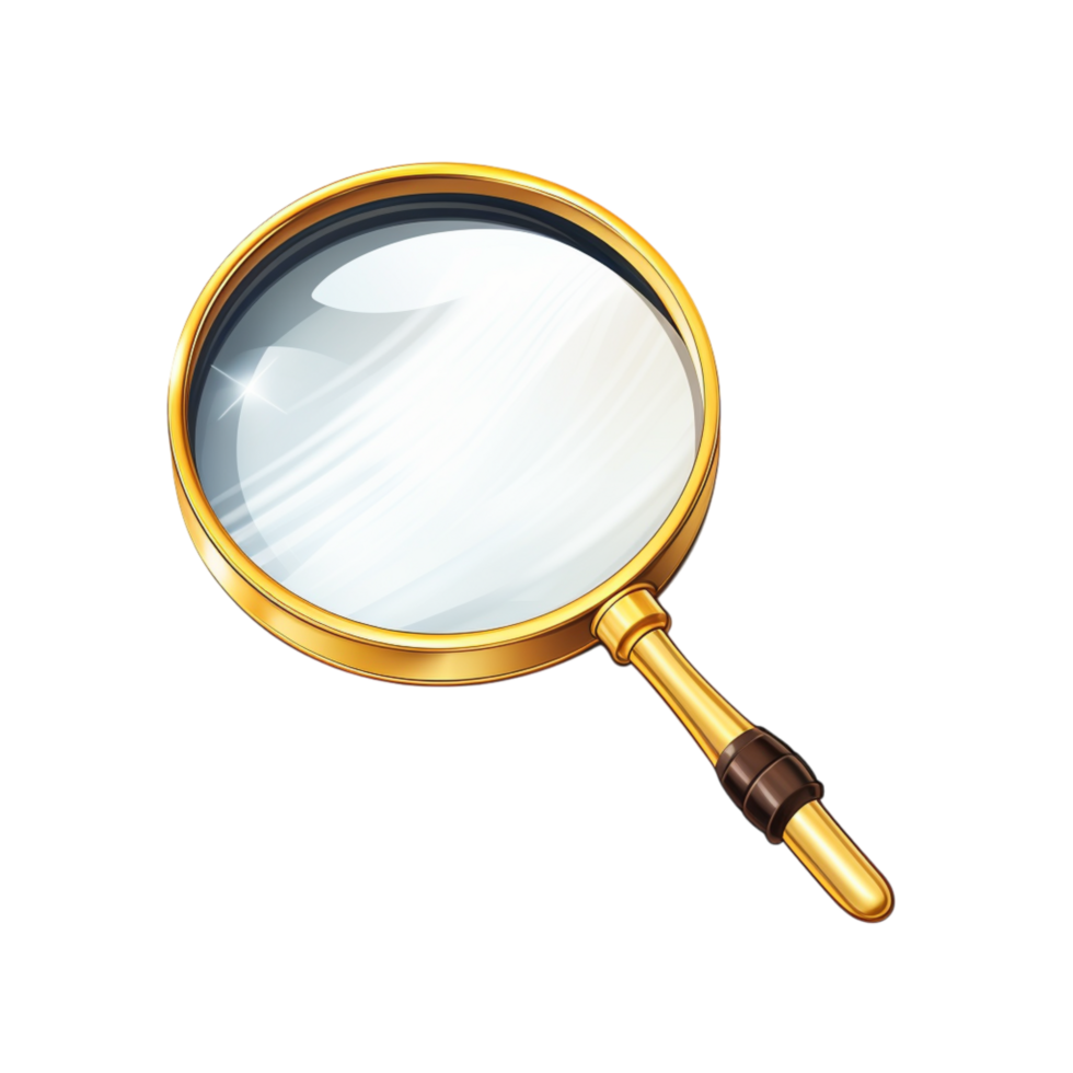 Magnifying glass with a black handle and a clear round lens png