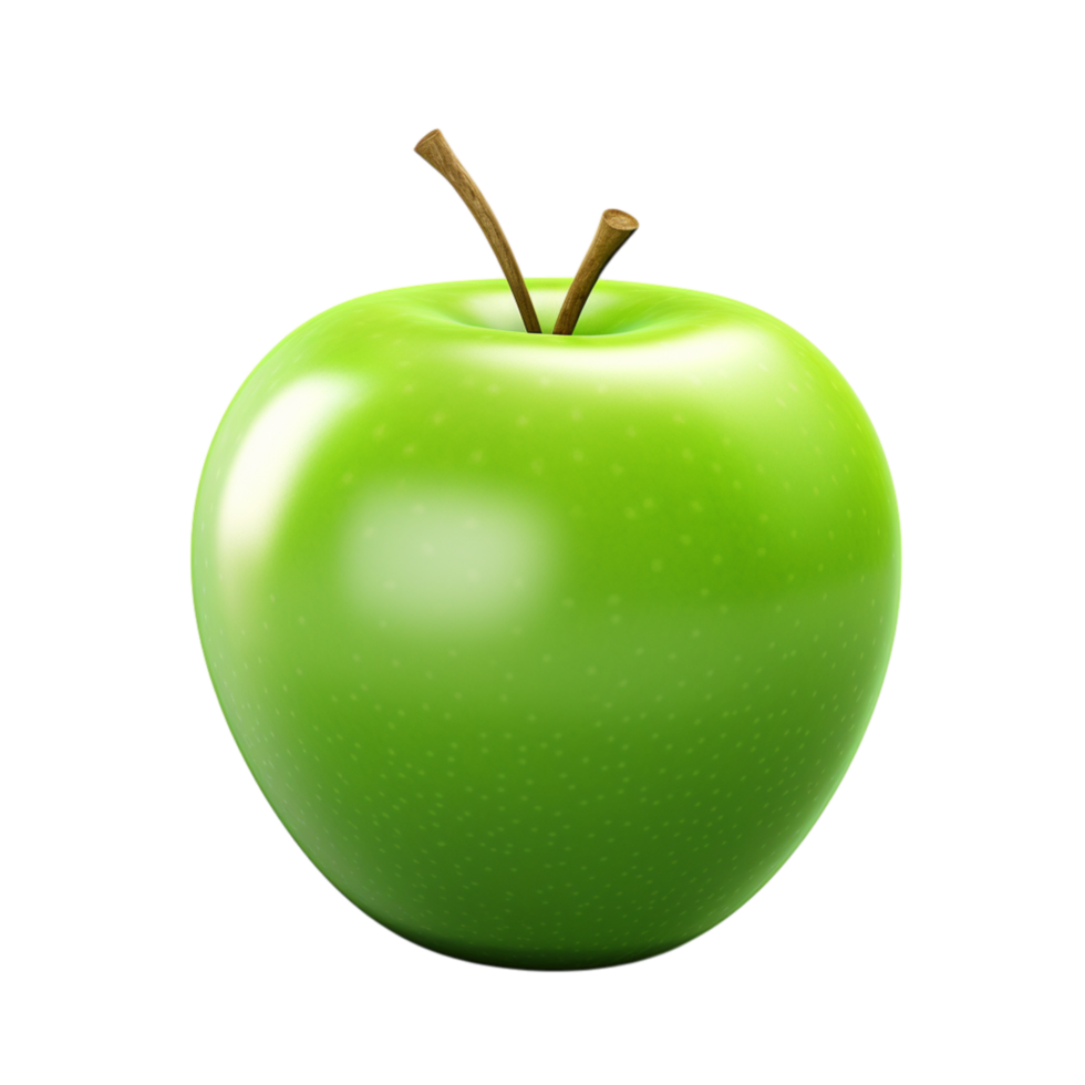 Fresh green apple with a smooth shiny surface and a small leaf on top png