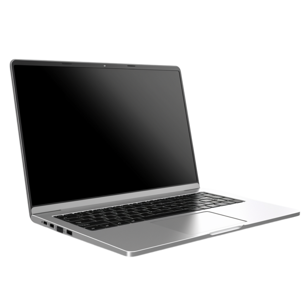 Sleek silver laptop with a large screen and a modern keyboard png