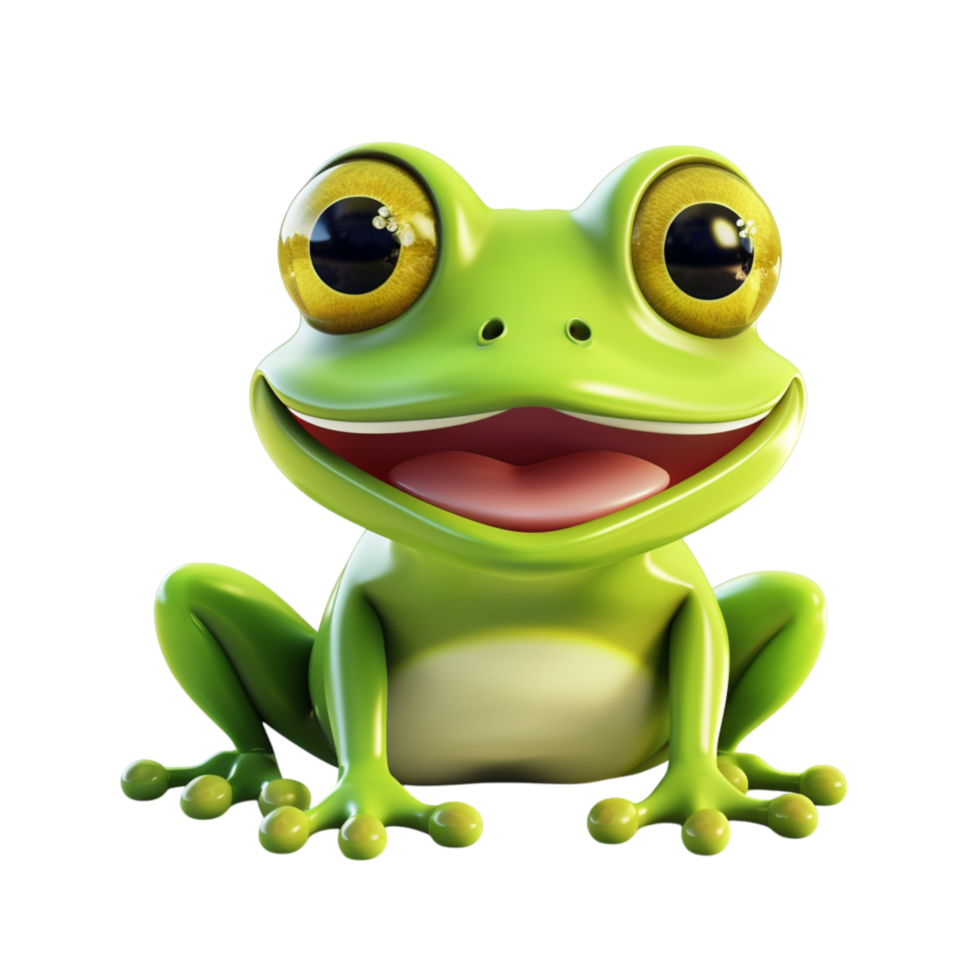 Green tree frog sitting with wide eyes and a friendly expression png