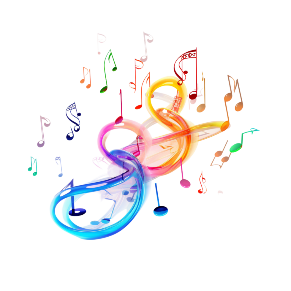 Colorful musical notes flowing along a swirling wave of melody png