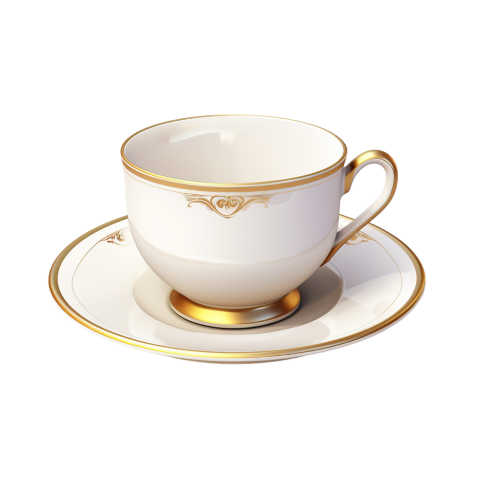 Elegant white teacup with a matching saucer neatly set on a table png