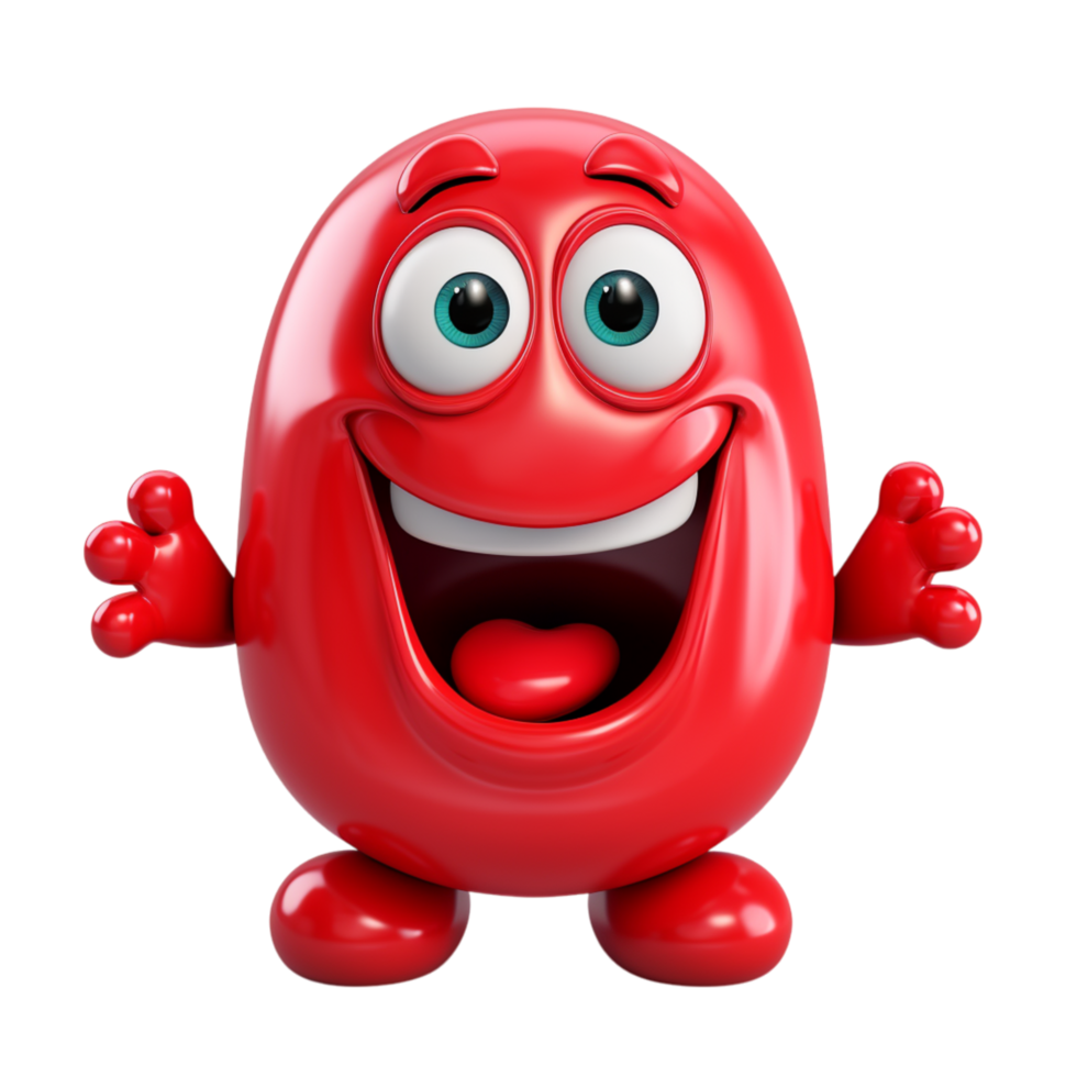 Cheerful red bouncing ball with a wide happy smile and big eyes png