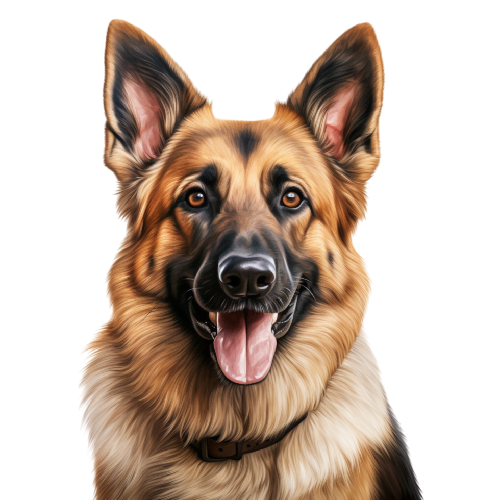 Loyal German shepherd dog with perked ears and a happy face png
