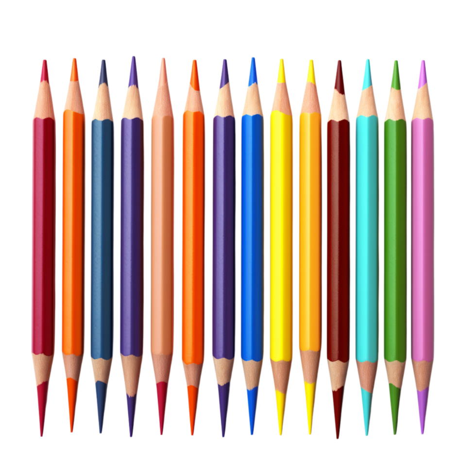 Set of colorful sharpened pencils arranged in a beautiful fan png