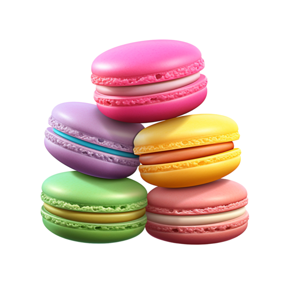 Colorful macarons neatly stacked in a playful pile png