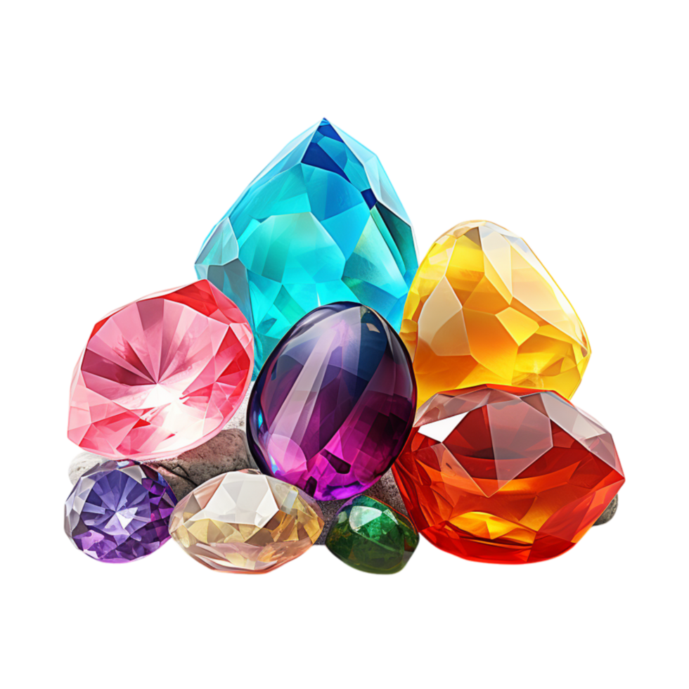 Sparkling gemstones displayed in various shapes and sizes png