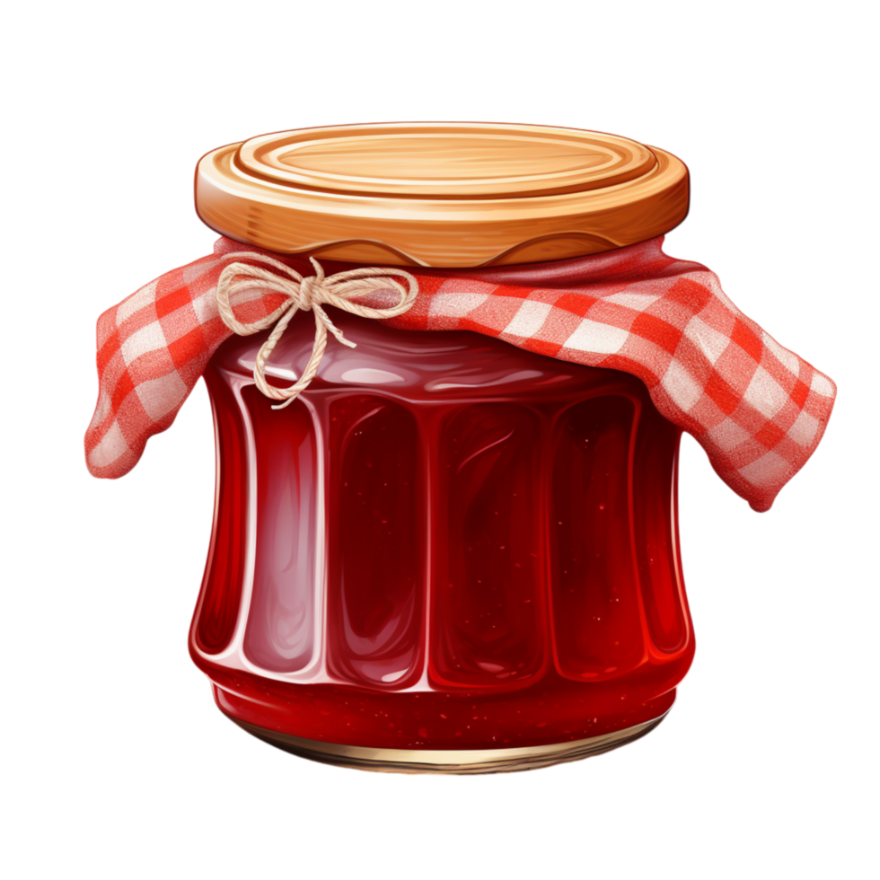 Jar of red fruit jam sealed with a metal lid png