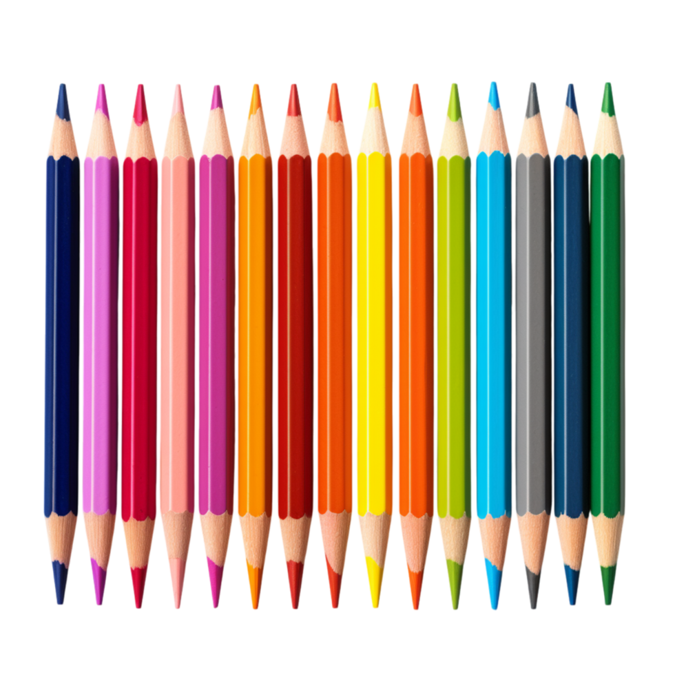 Set of colorful sharpened pencils neatly aligned in a row png