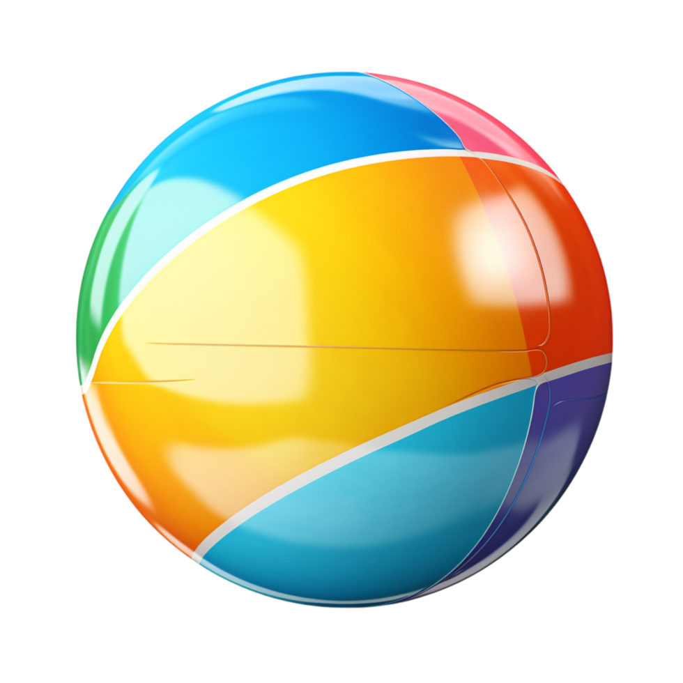 Colorful striped beach ball with a glossy texturees png