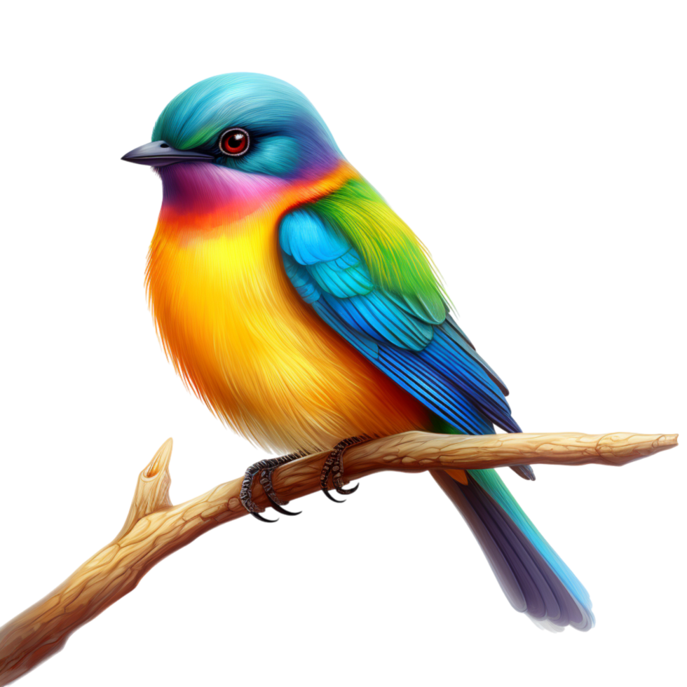 Multicolored bird perched gracefully on a tree branch png