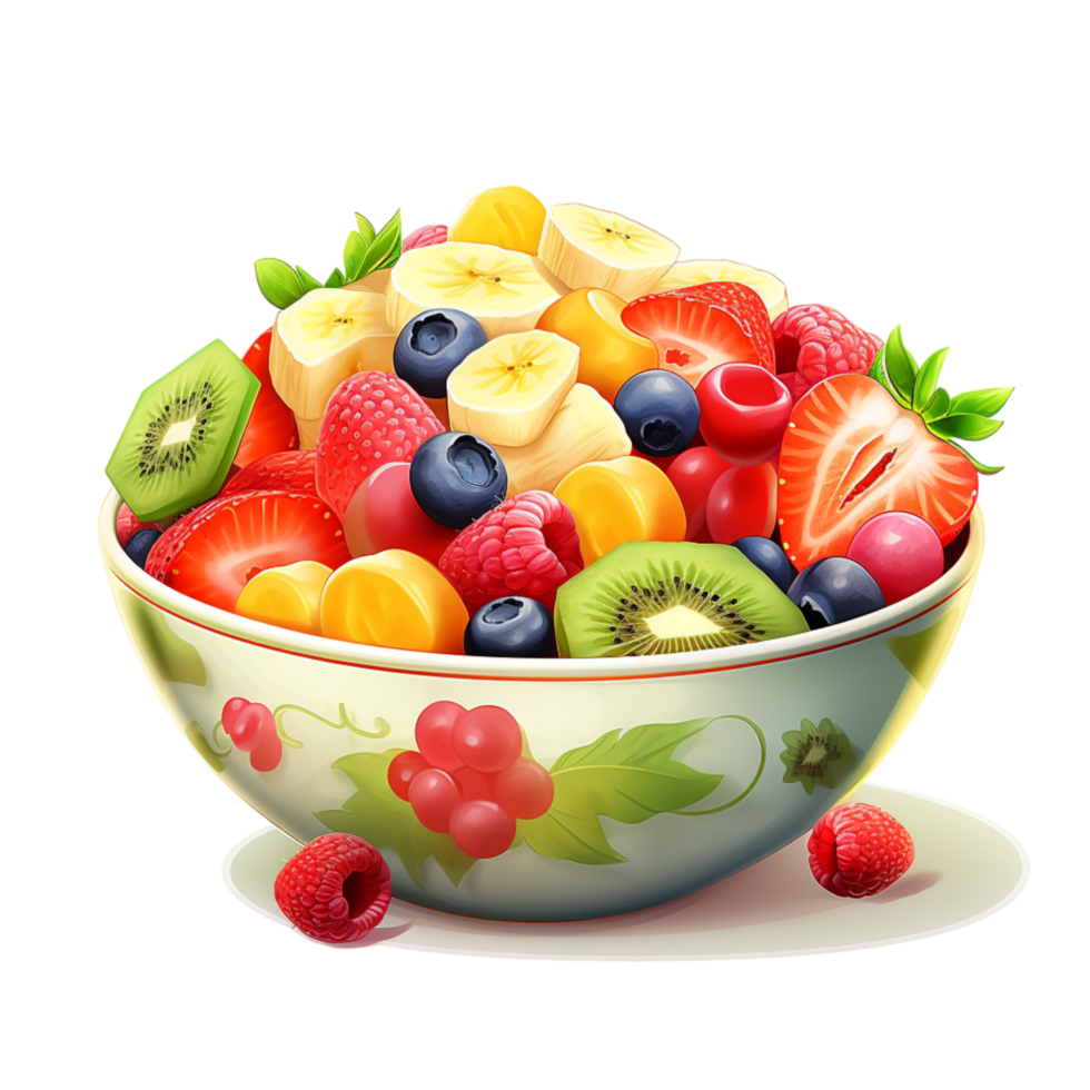Bowl filled with assorted tropical fruits bursting with colores png