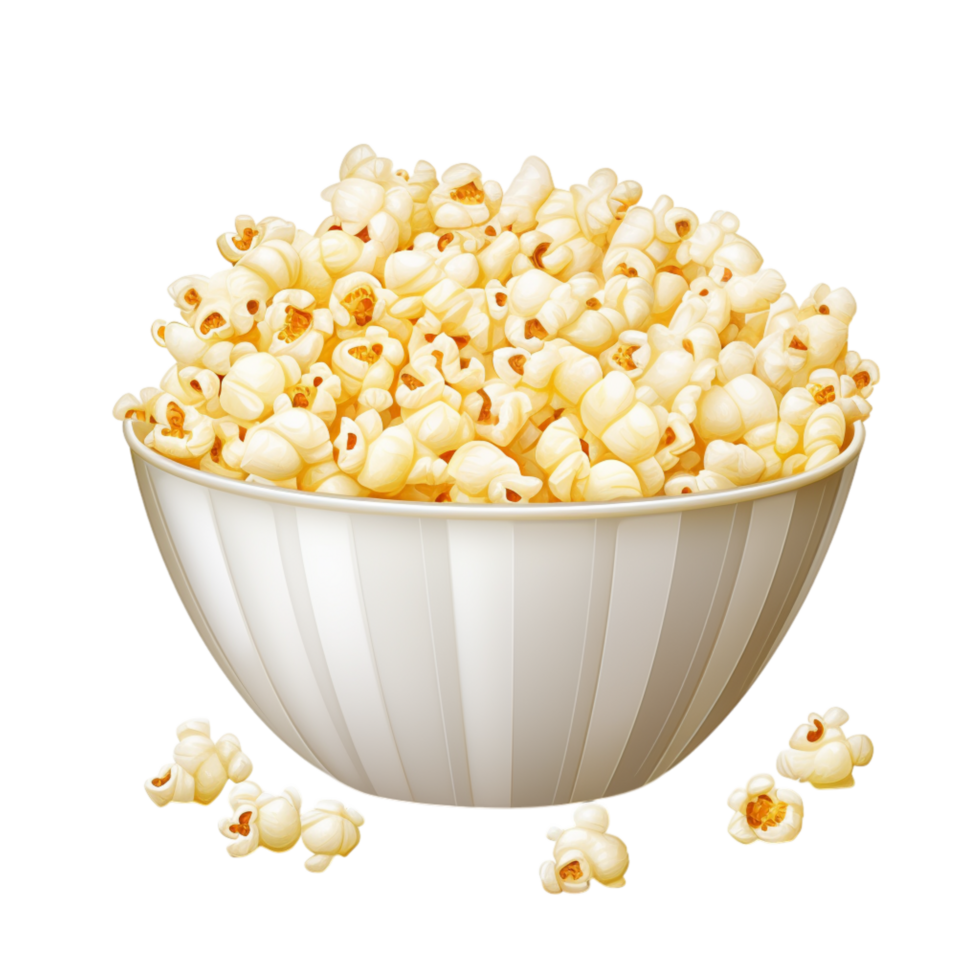 Bowl of freshly popped popcorn with fluffy texture png