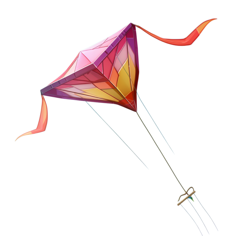 Bright kite soaring high with a flowing tail png