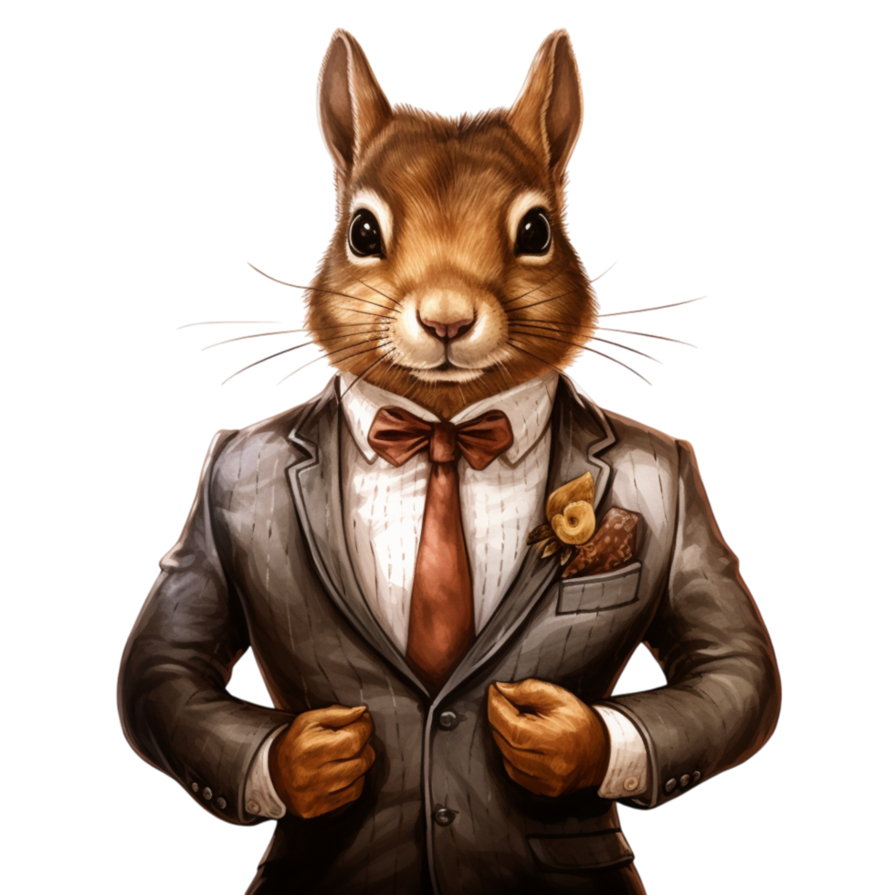 Anthropomorphic squirrel dressed in a formal suit and tie png