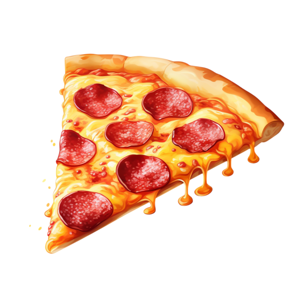 Single slice of pepperoni pizza with gooey melted cheese png
