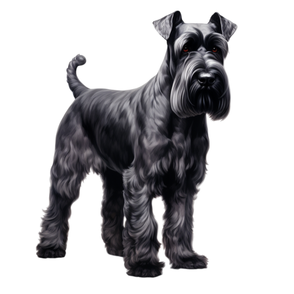 Fluffy black schnauzer dog with a charming face png