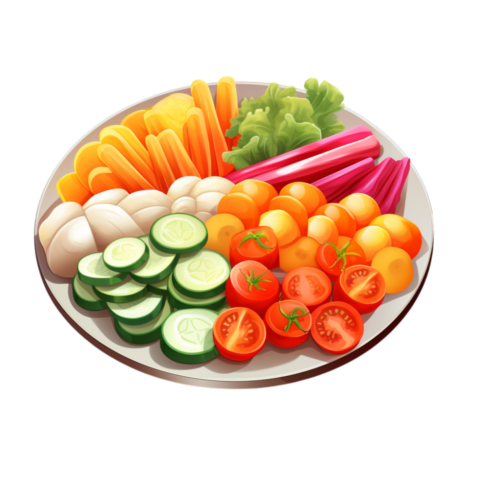 Healthy vegetable salad with cucumbers, tomatoes, and carrots png