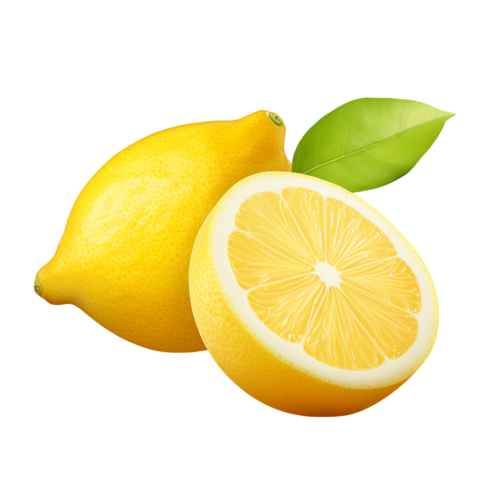 Fresh lemon cut in half, showing juicy yellow pulp png
