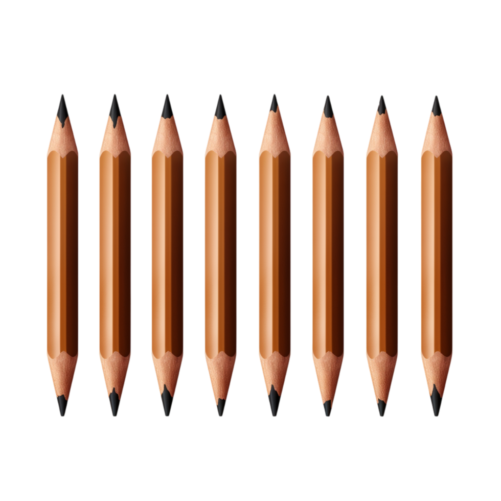 Neatly arranged wooden pencils with sharpened graphite tips facing upward png