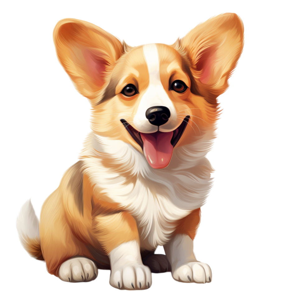 Happy corgi dog with perked ears and a wagging tongue png