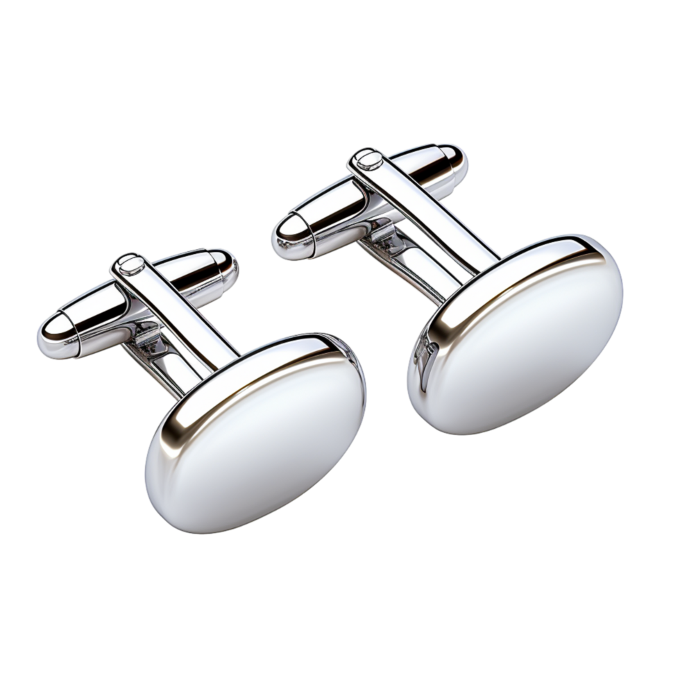 Silver cufflinks with a polished round face and a simple fastening design png