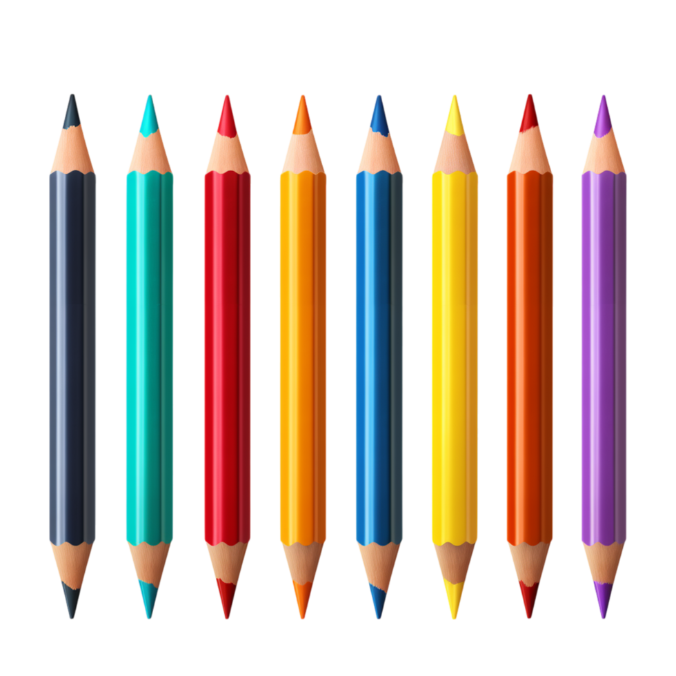 Neatly arranged vibrant-colored pencils standing upright with sharp tips png