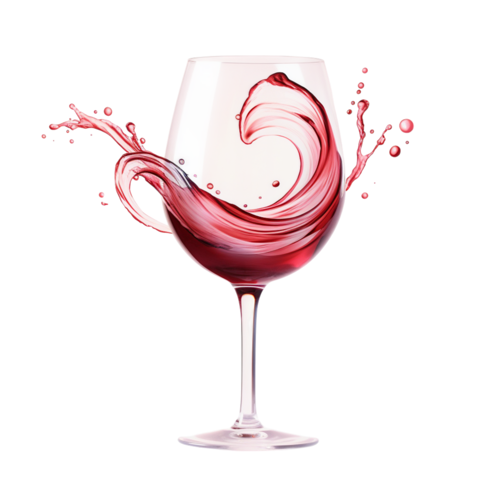Splash of red wine creating a swirl in a delicate glass png