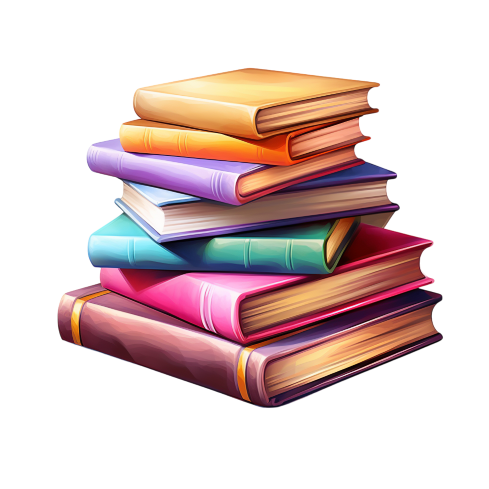 Stack of colorful hardcover books neatly arranged in various shades png