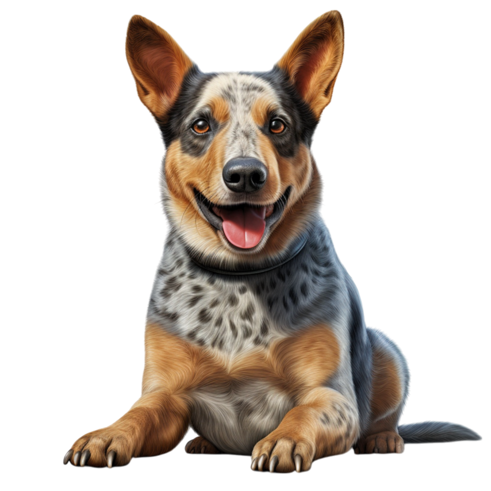 Energetic Australian Cattle Dog sitting happily with perked ears png