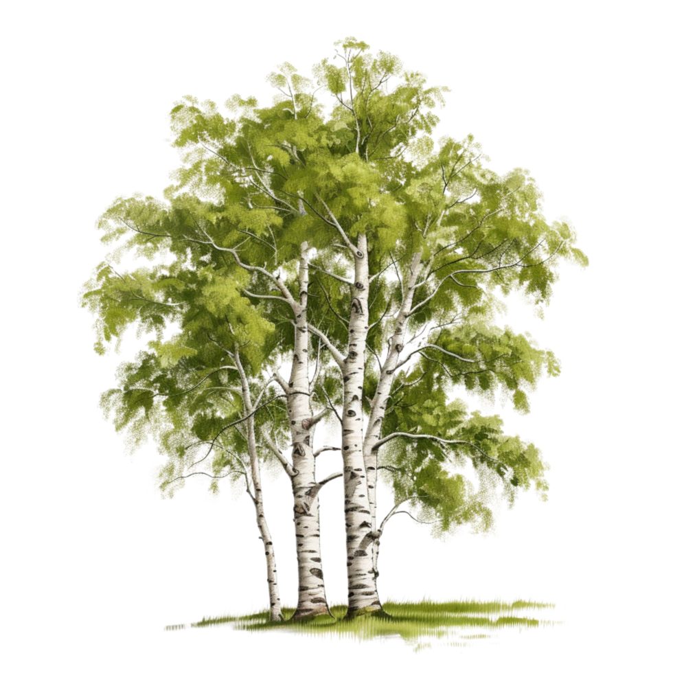 Tall birch tree with vibrant green leaves standing against a clear sky png